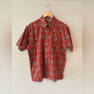 VINTAGE TOMMY HILFIGER Men’s Button Up Short Sleeve Shirt Paisley Print Red L